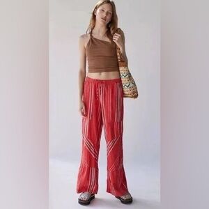 Urban Outfitters Eden striped red linen blend boho wide leg drawstring pants.
